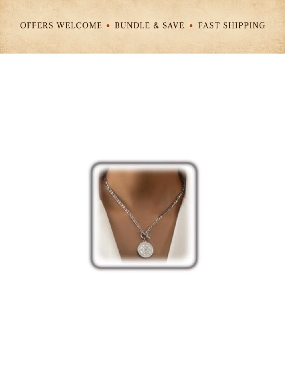 Gold Plated Medallion Pendant Necklace Figaro Chain Toggle Clasp